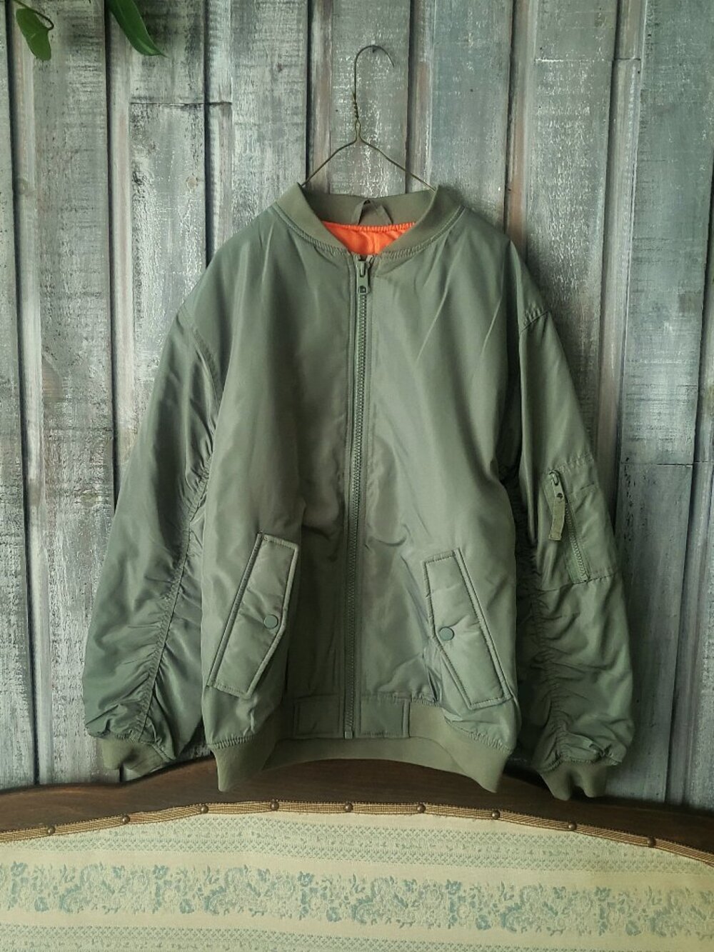 MA-1 Bomber Jacket Medium Women Olive Green Orange Vintage Style NWOT